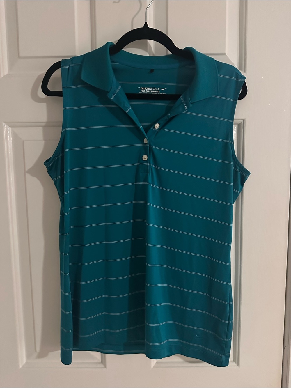 Nike Teal Striped Sleeveless Golf Polo